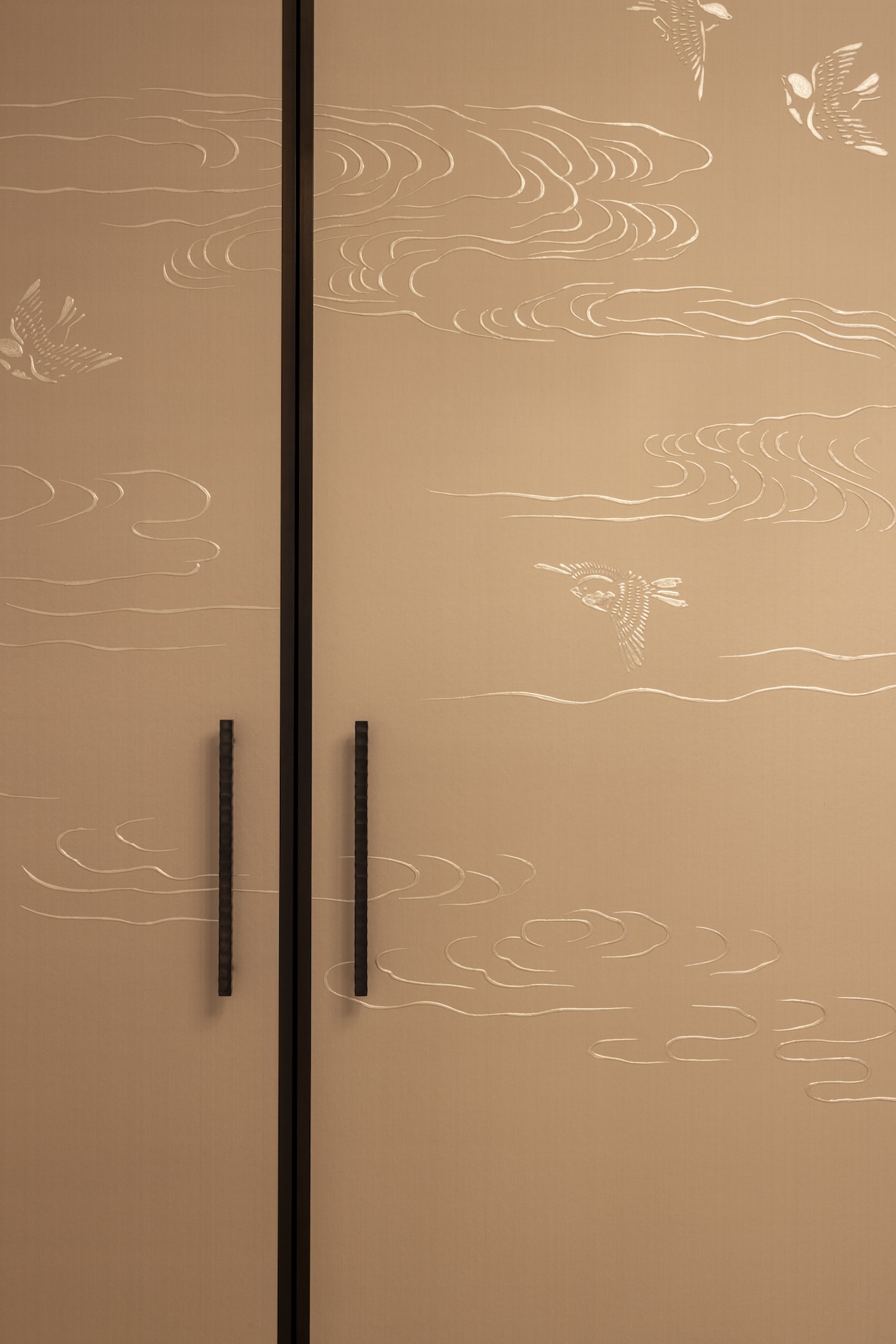 Decorative bespoke panelled doors with etched detailing, spray finished